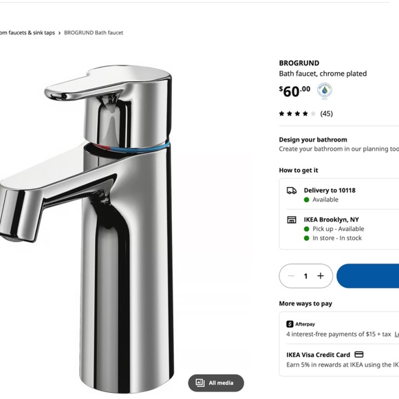 Ikea BROGRUND Bathroom Faucet, Chrome Plated - New In Box - Picture 7 of 7